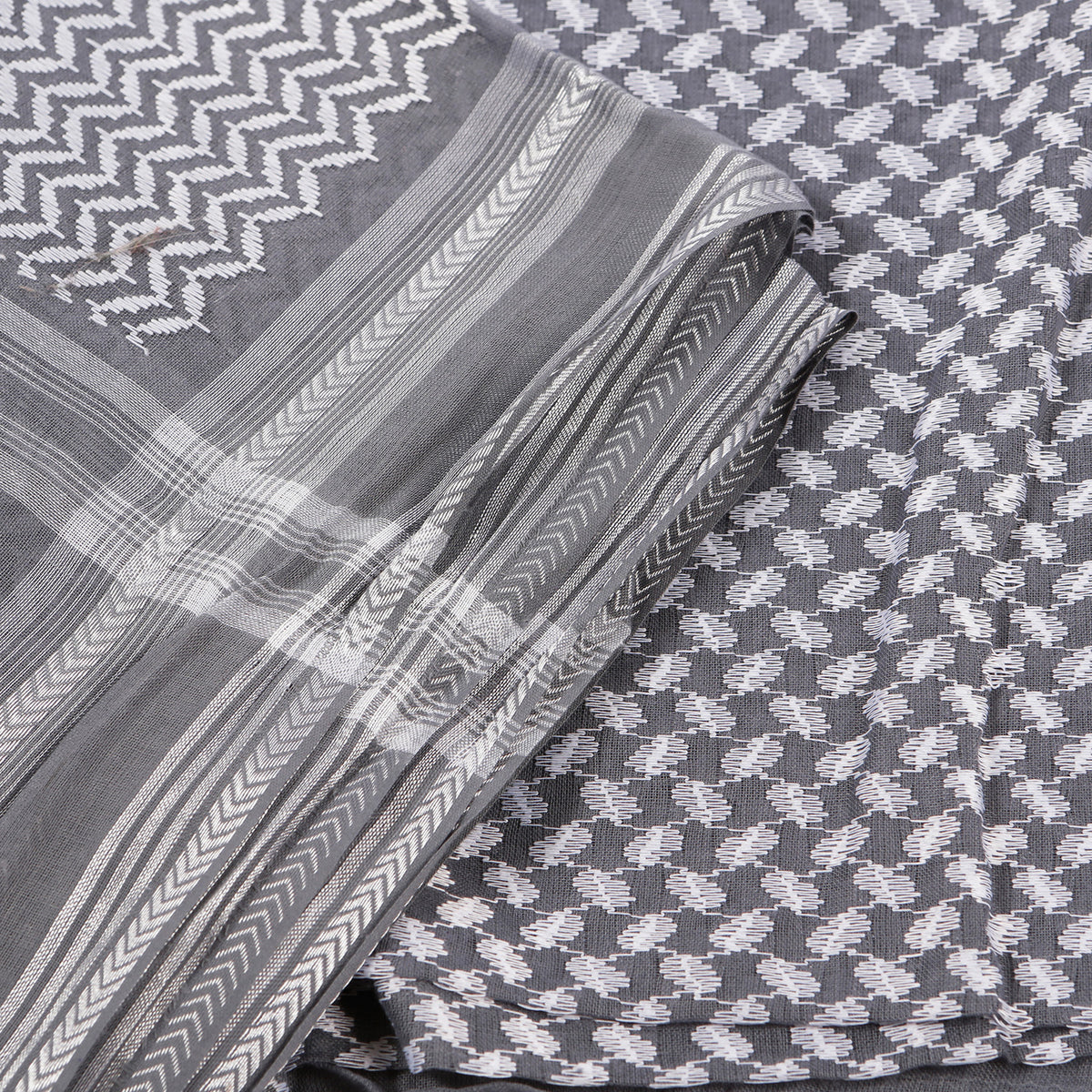 Arabian Grey headscarf with Premium Embroidery Emirati Shemagh