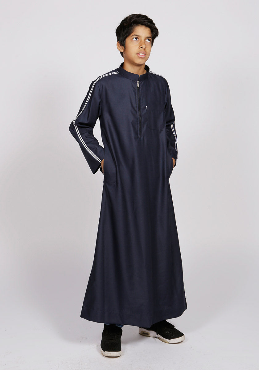 Navy Sport Stripe Kids Jubba - Thobe London