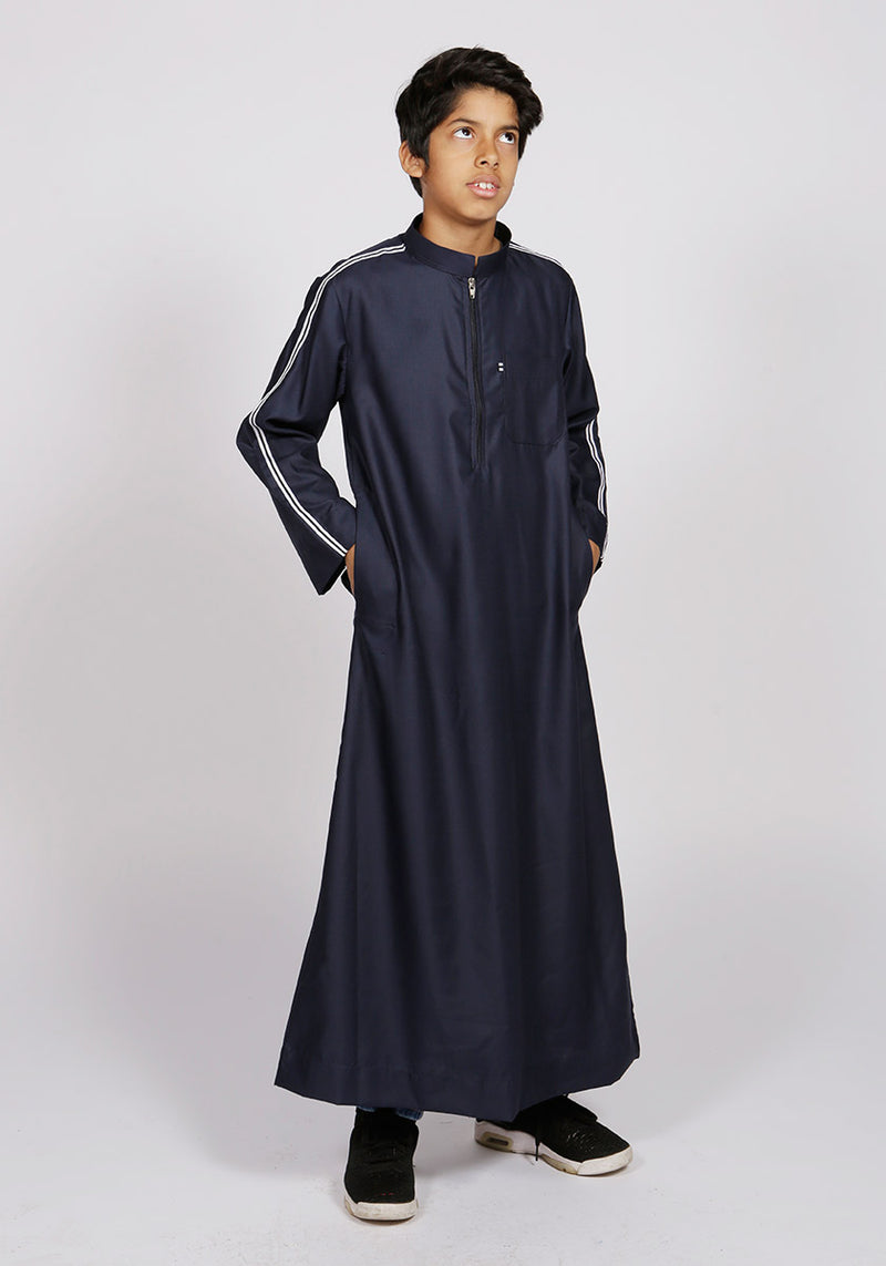 Navy Sport Stripe Kids Jubba - Thobe London