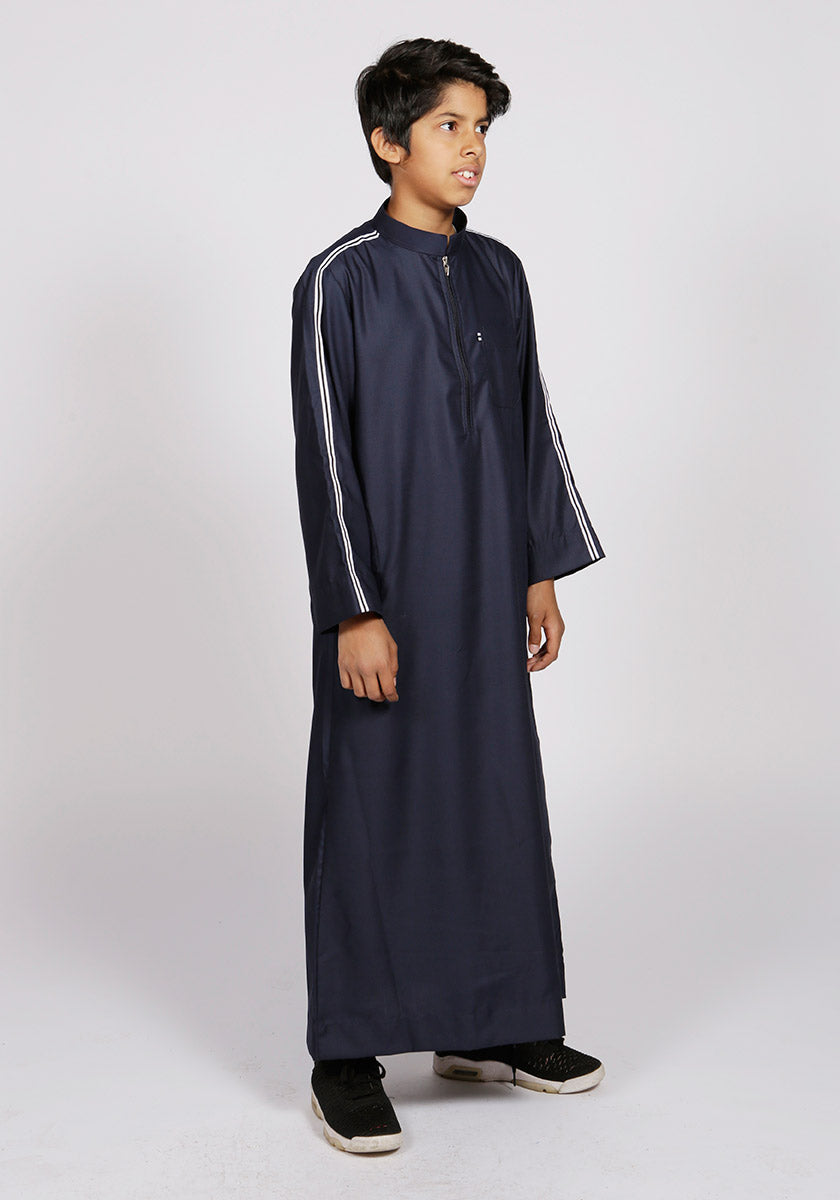 Navy Sport Stripe Kids Jubba - Thobe London