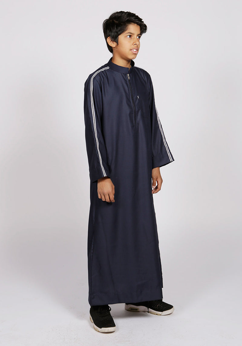 Navy Sport Stripe Kids Jubba - Thobe London
