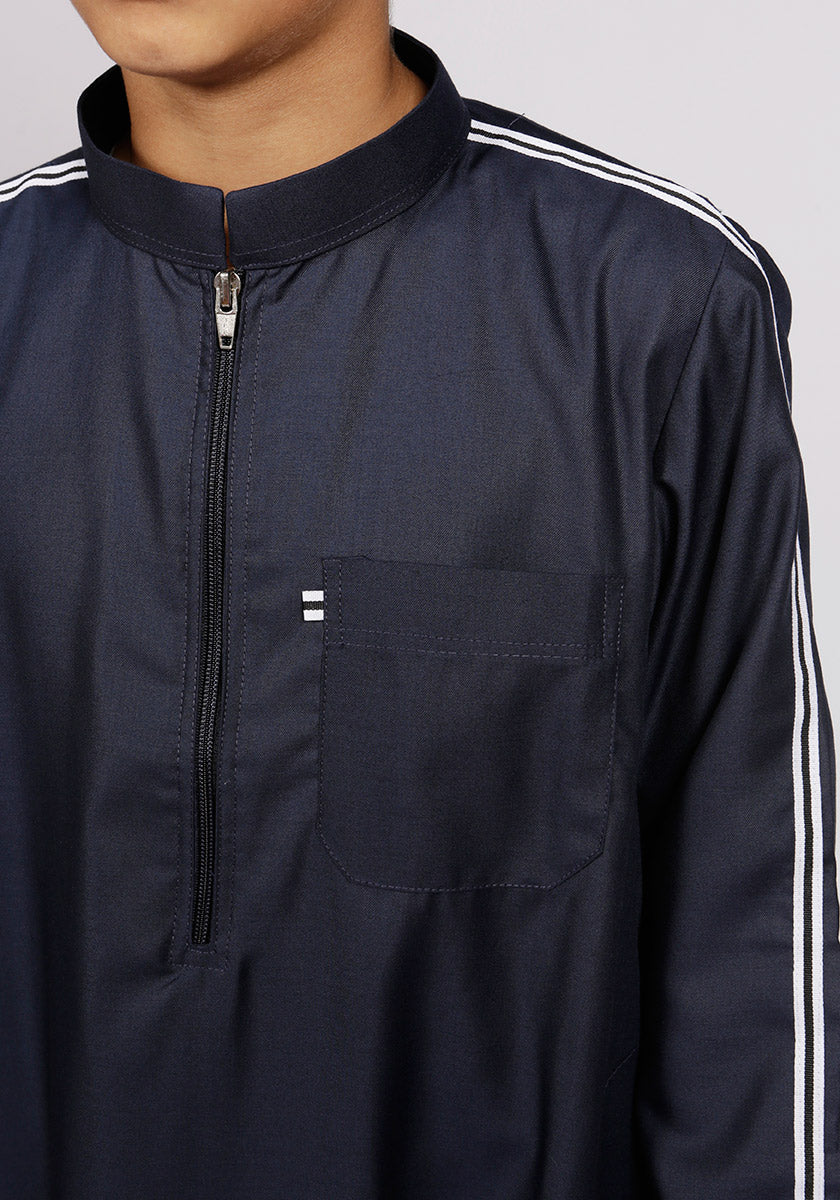 Navy Sport Stripe Kids Jubba - Thobe London